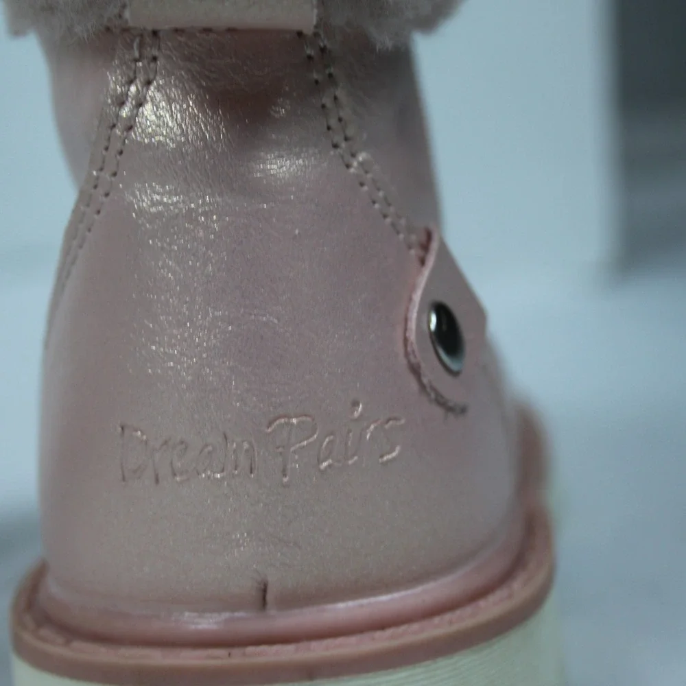 Dream Pairs Kids Girls Pink Metallic Lace‎ Up Fur Trim Winter Boots Size 10